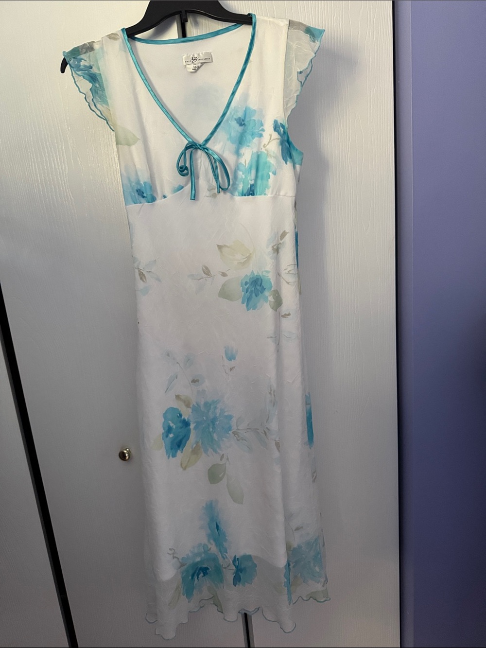 Elegant White & Aqua Floral Dress